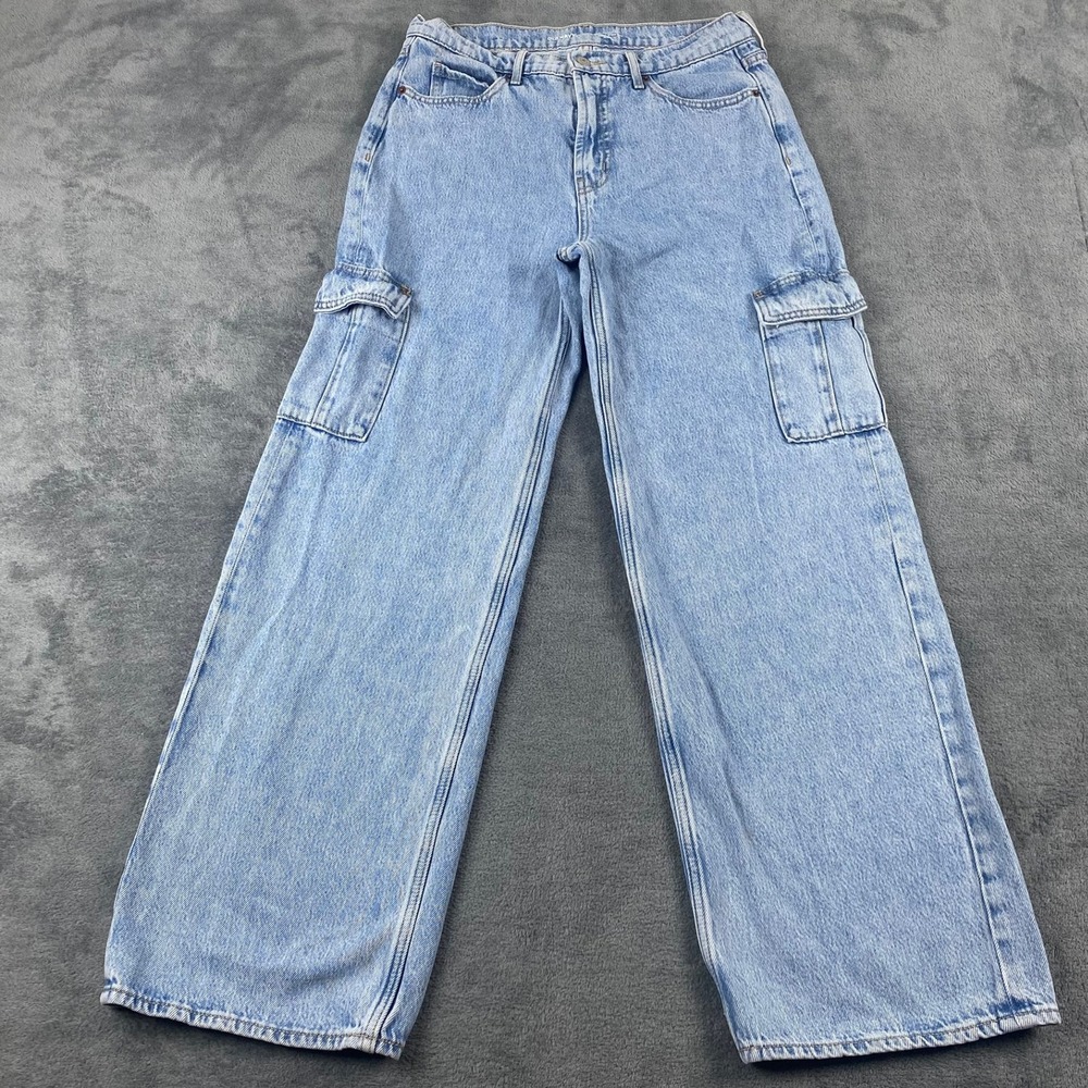 Old Navy Women 8 Sky-Hi Wide Leg Baggy Cargo Jeans Loose Extra High Rise